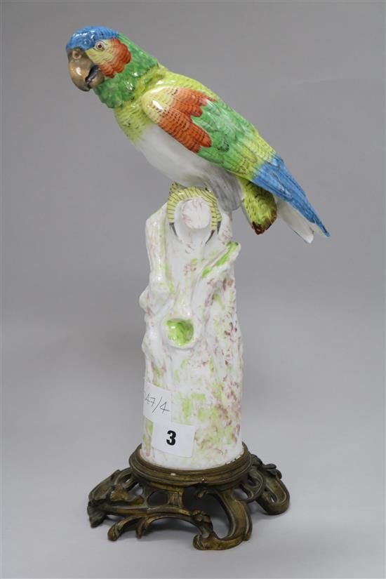 A Meissen Marcolini period porcelain model of a parrot, on ormolu plinth, height 32cm (a.f.)
